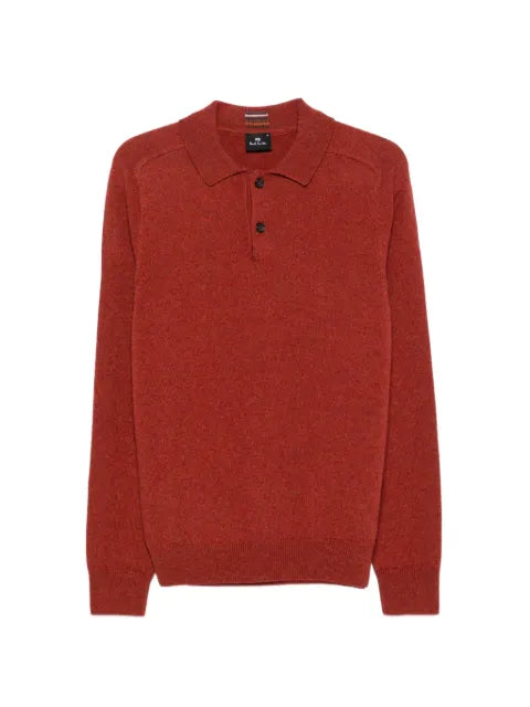 PS Paul Smith rust red merino wool long-sleeve polo shirt