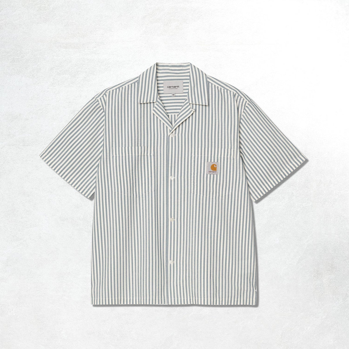 Carhartt WIP S/S Leavel Shirt: Leavel Stripe, Blue River / Wax