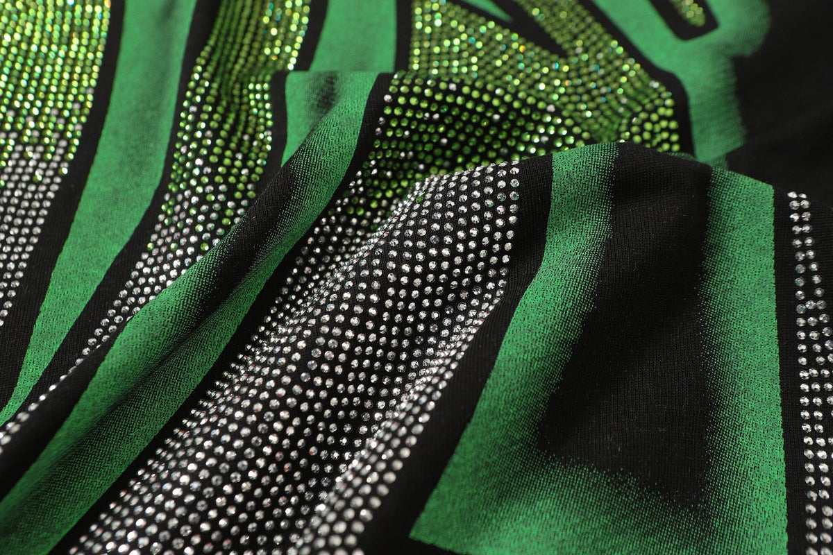 MIXED EMOTION Green Graphic Rhinestone T-Shirt