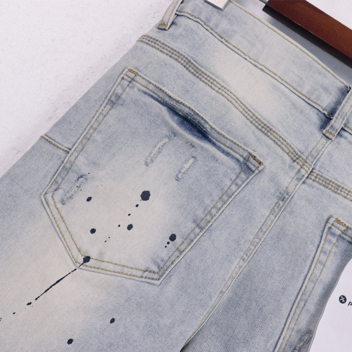 Purple Brand Light Blue Distressed Paint Splatter Jeans