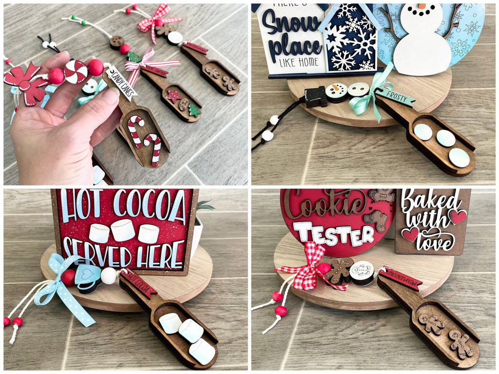 Winter Christmas Tiered Tray Wood Scoop File SVG, Glowforge Bead Garland, LuckyHeartDesignsCo