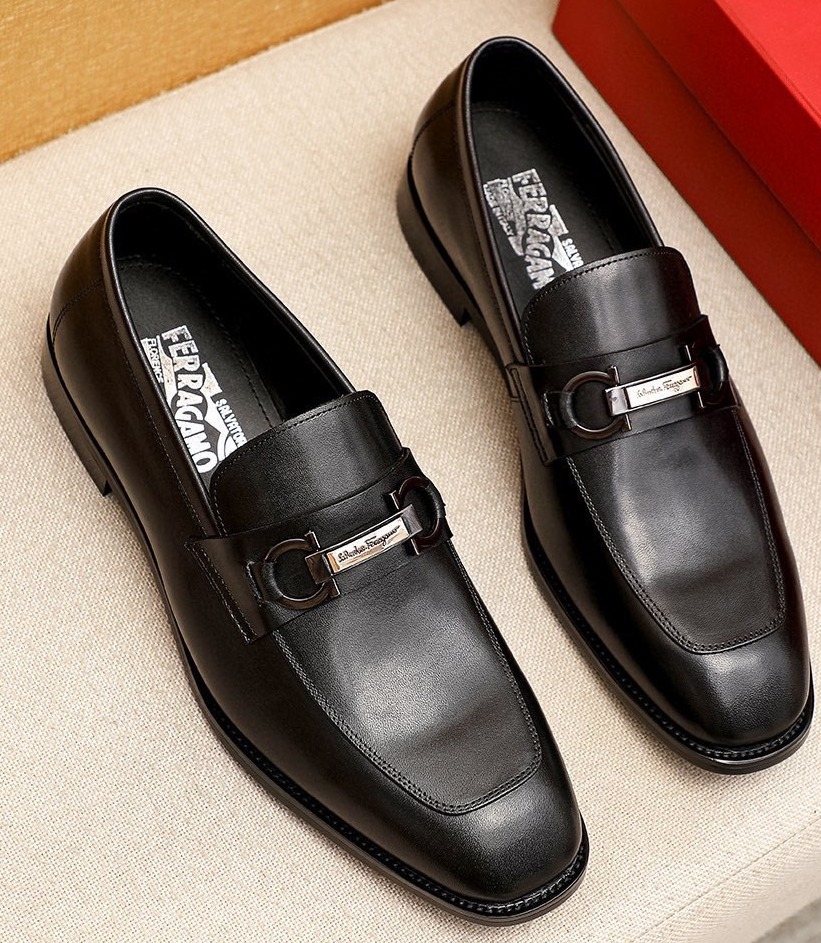 Ferragamo Black Buckle Loafers - Square Toe