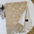 Louis Vuitton Beige & White Fringed Scarf
